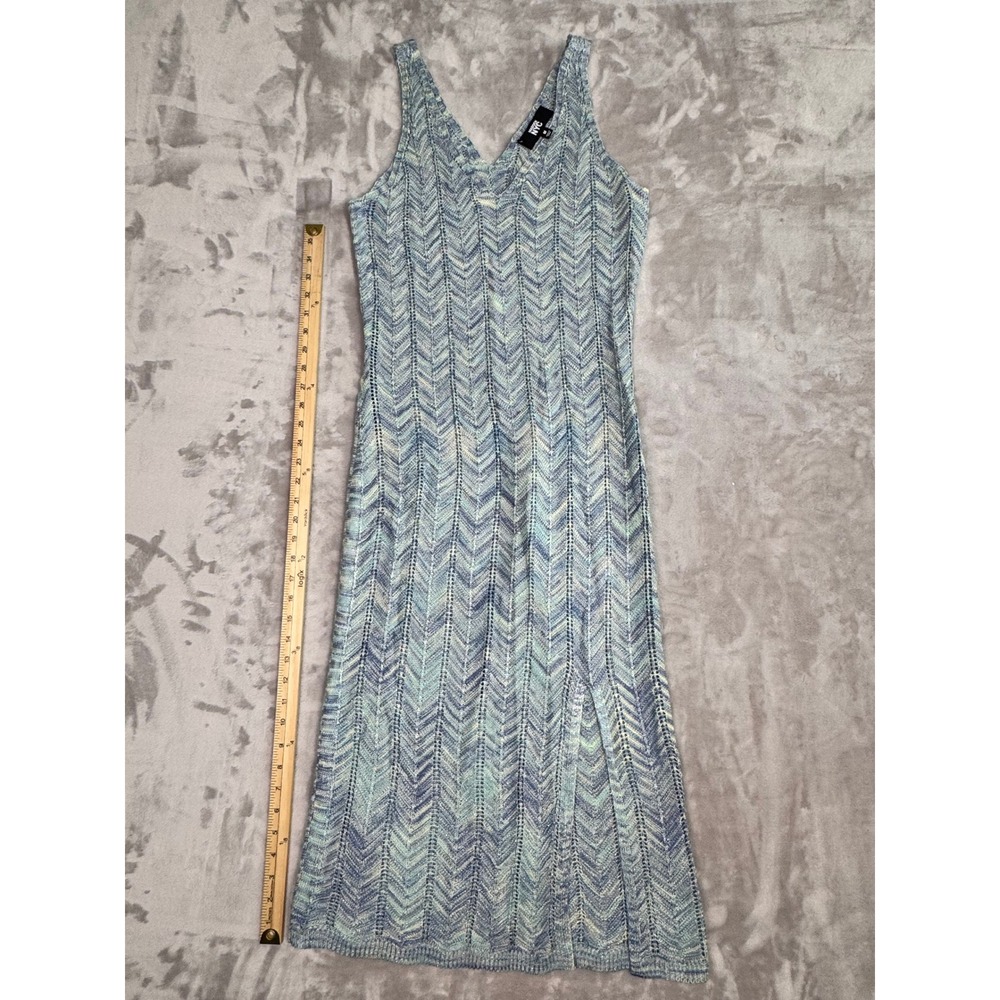 Madden NYC‎ Knit Tank Dress Blue Chevron Sleeveless Summer Midi Dress M